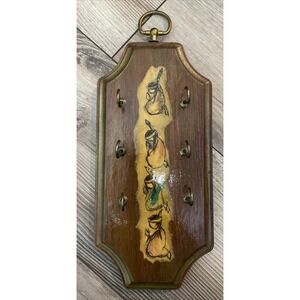 Vintage Wooden Key Hanger Holder 6 Hook Wall Decor--Indian Theme‎